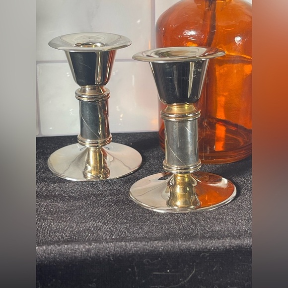 Vintage Rialto Gold Silver Plated Set of 2 Candle Holders EP Brass Zinc MCM - Picture 9 of 12